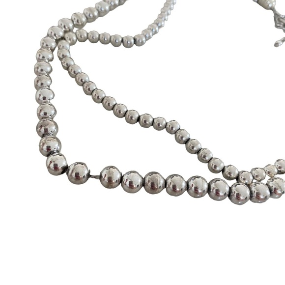 Sterling silver 925 chain beaded two strand draped necklace adjustable modernist - Picture 11 of 13